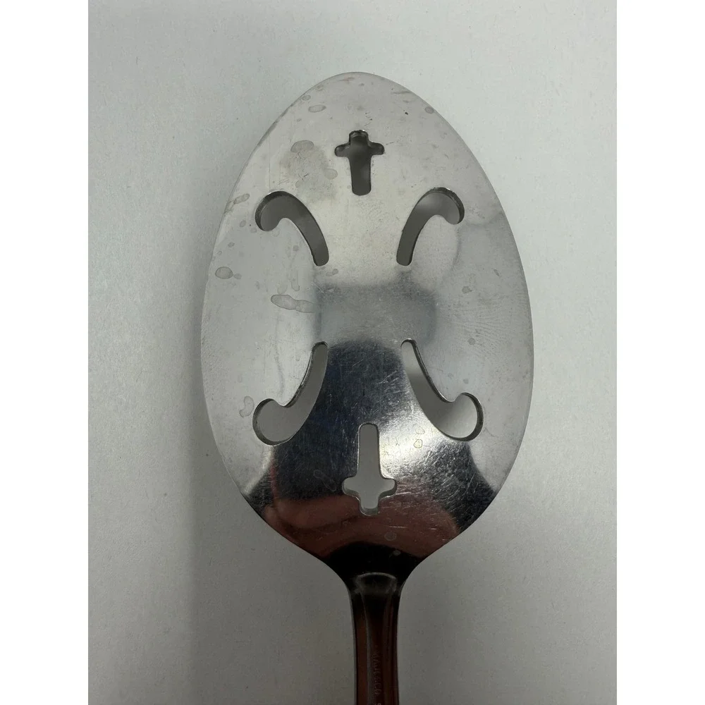 Majesco Stainless Steel Slotted Serving Spoon Decorative Cutout Design 8.25 inch